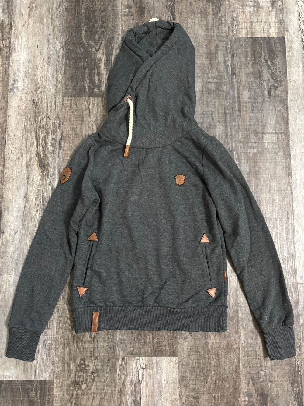 Charcoal Hooded Pullover Jacket with Contrast Trim
